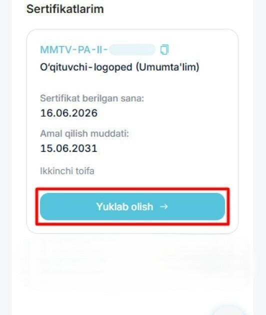 Pedagoglar diqqatiga: sertifikatlarni yuklab olish boshlandi