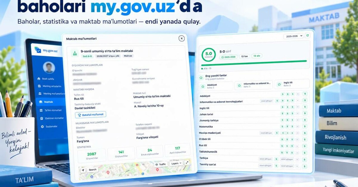 my.gov.uz’da yangi xizmat: Farzandingizning baholarini onlayn tekshiring