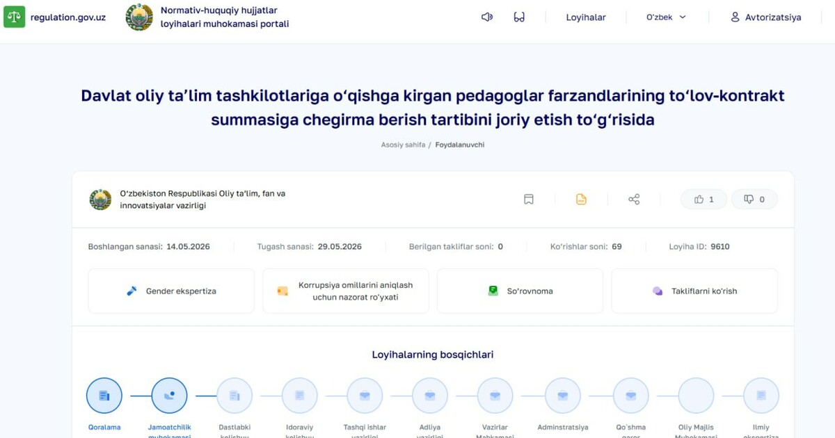 30 foizlik kontrakt chegirmasi: Pedagoglar farzandlari uchun yangi imkoniyat