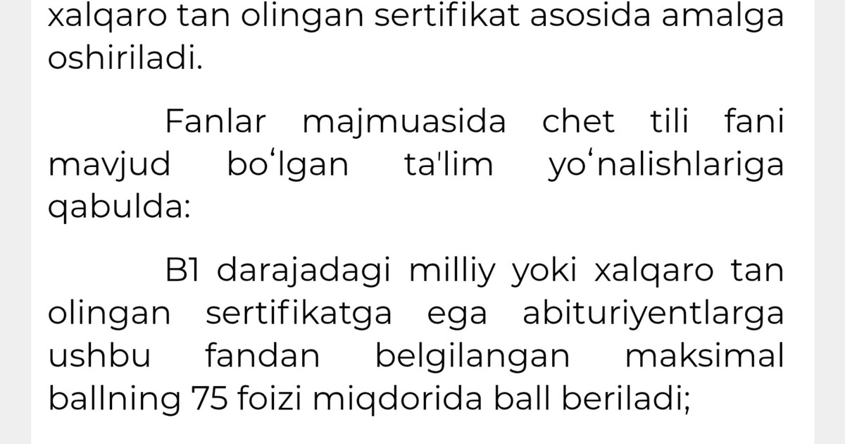 B1 sertifikati o‘qishni ko‘chirishda o‘tadimi?